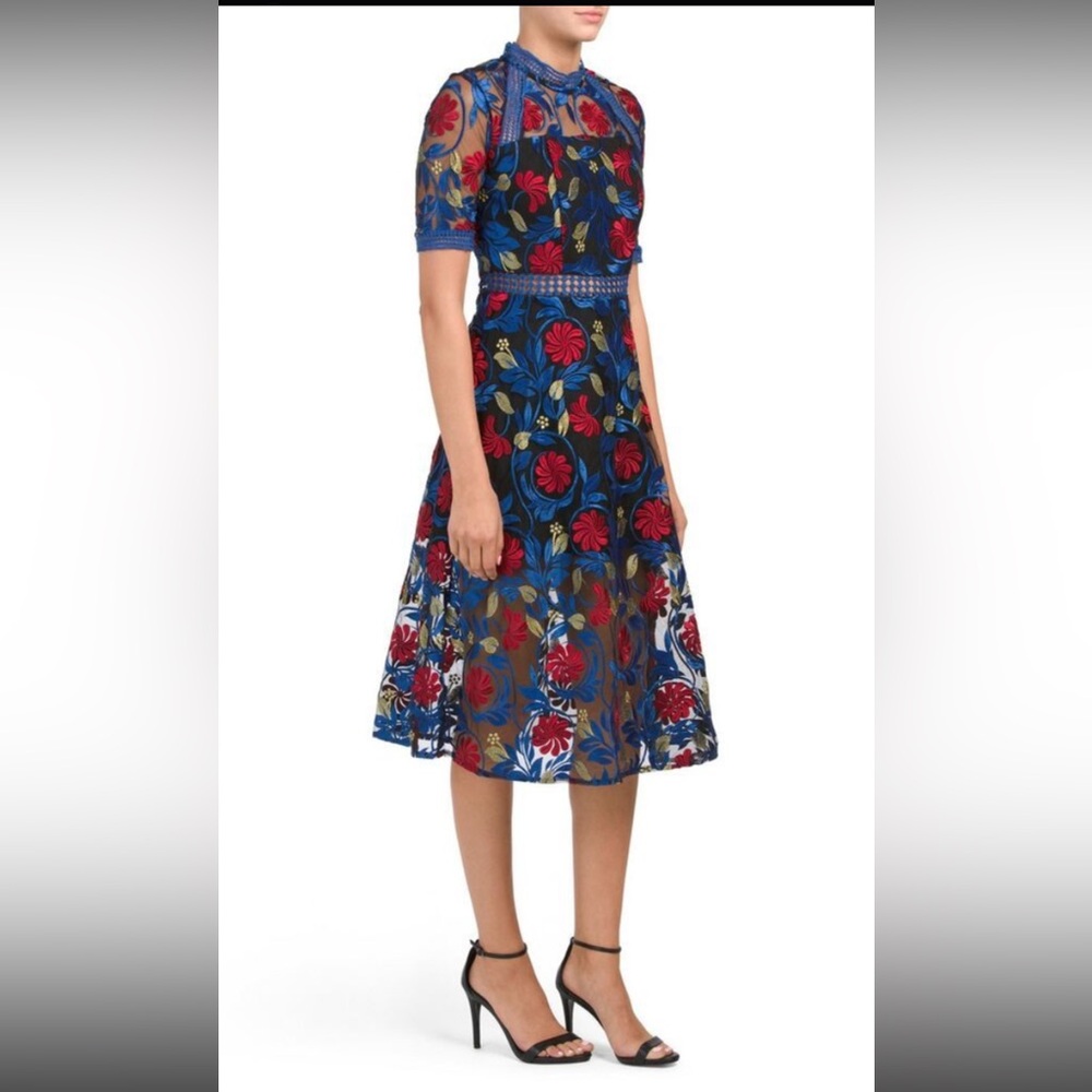 Vone Floral Embroidered Blue Dress